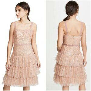 NWT Marchesa Notte Rose Gold Glitter Tulle Dress $795